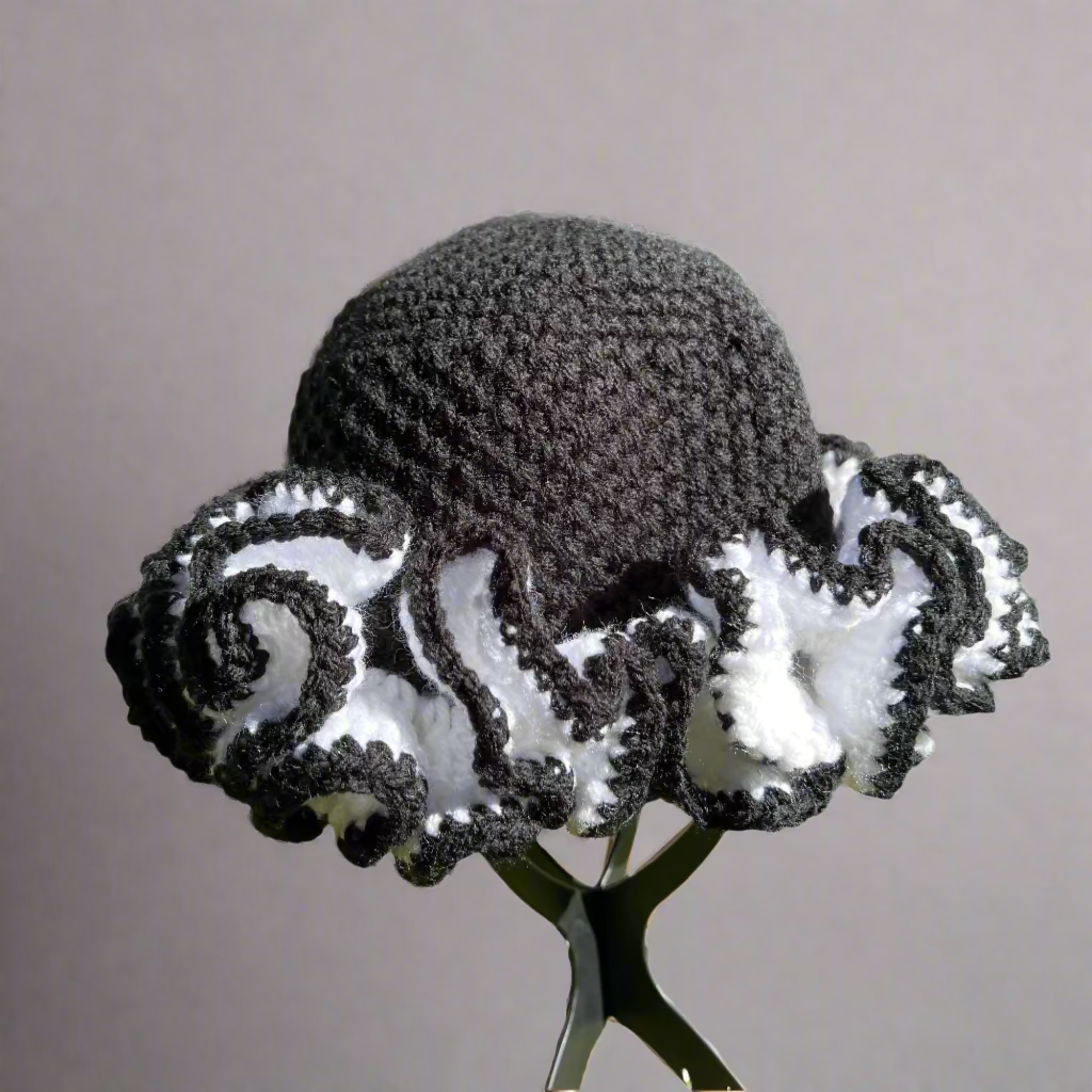 African Handmade Black & White Ruffle Hat