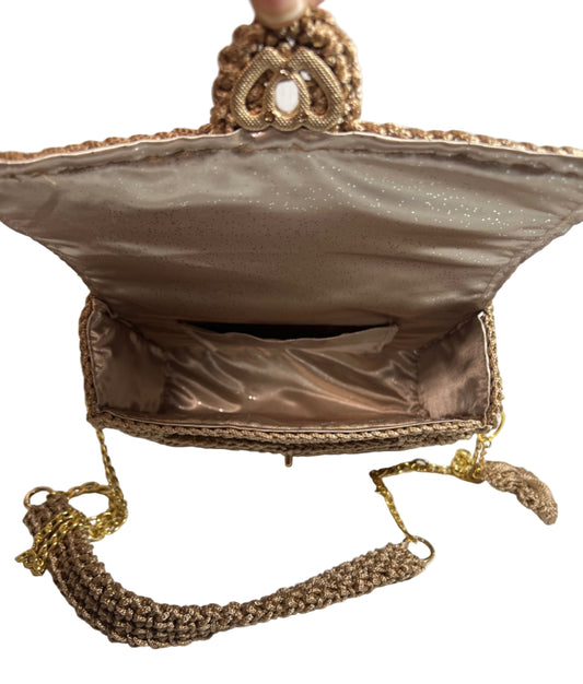 Handmade Beige Satchel Shoulder Handbag with a spacious interior and elegant design