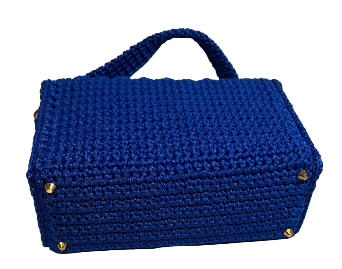 Handmade Blue African Print Satchel Shoulder Handbag with a textured design and secure bottom studs