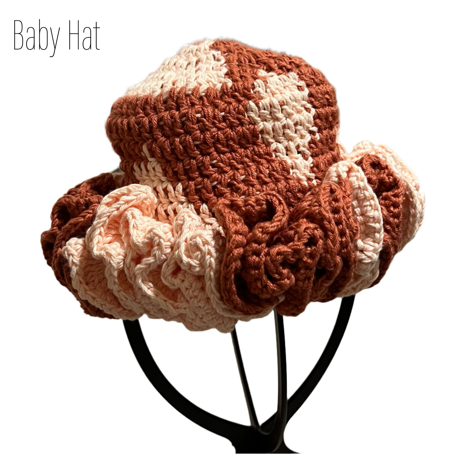 Handmade mommy and me hats brown and cream crochet ruffle baby hat by ThreadsByHannah