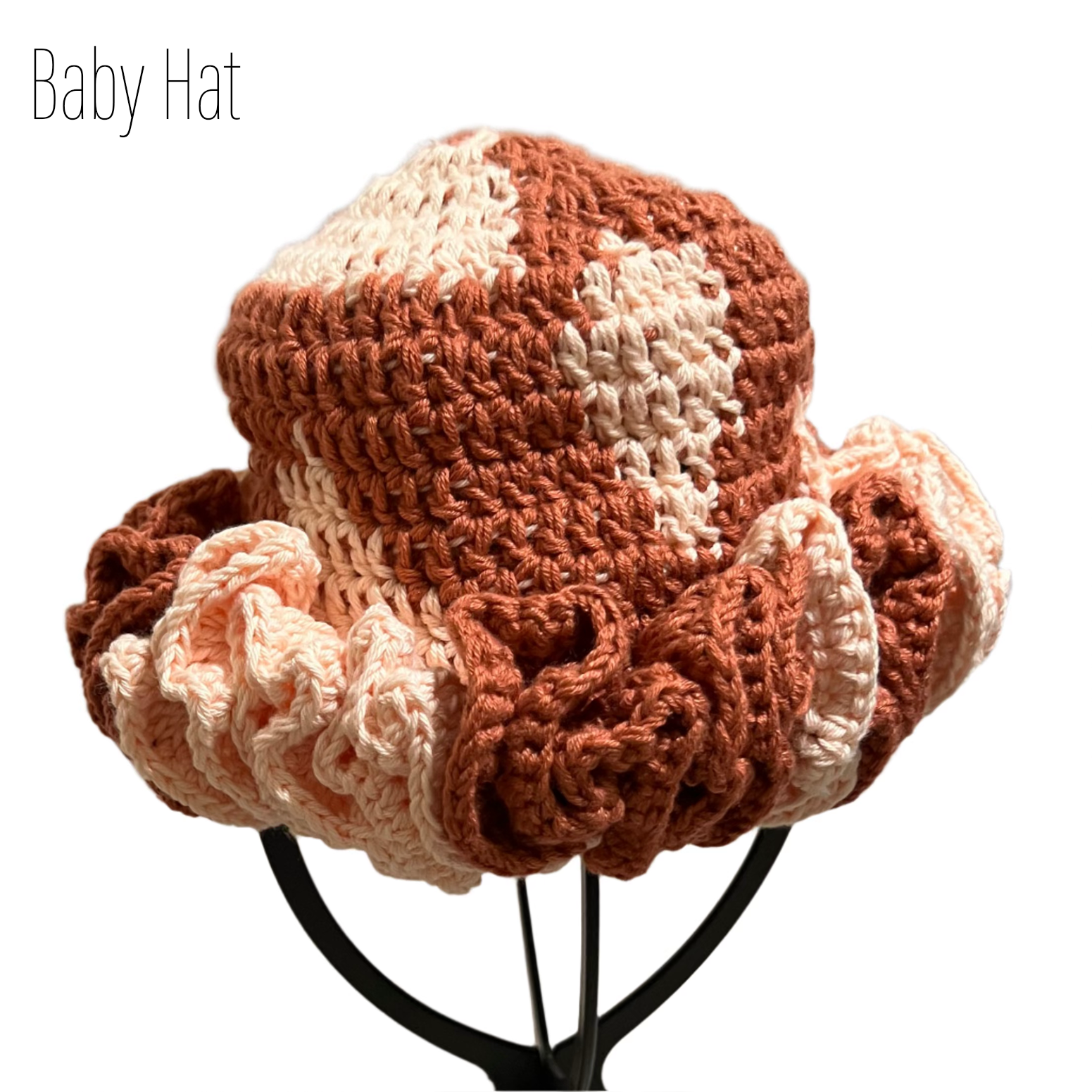 Handmade mommy and me hats brown and cream crocheted ruffle baby hat by ThreadsByHannah