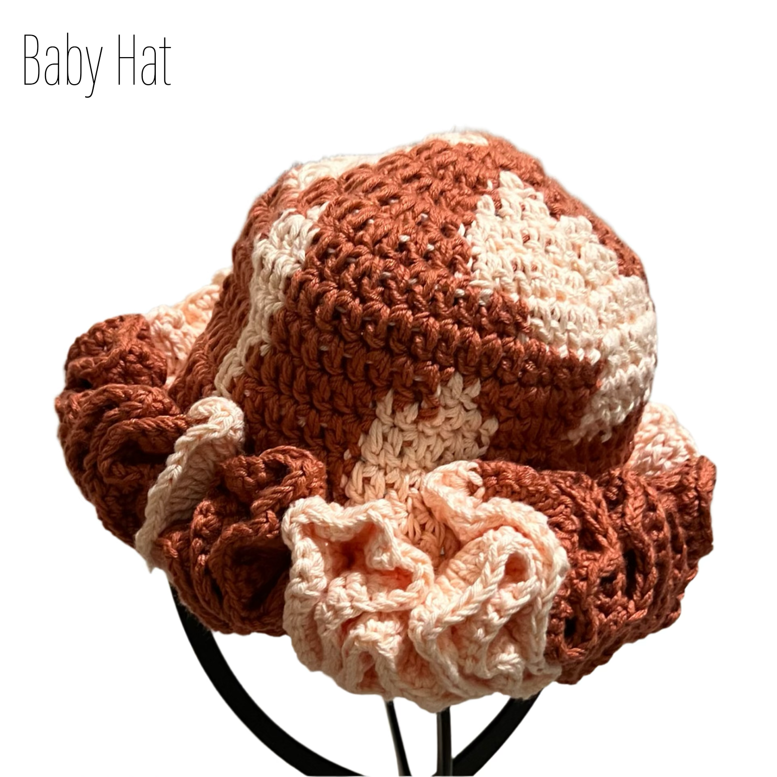 Handmade mommy and me hats featuring a brown and cream ruffle baby hat by ThreadsByHannah