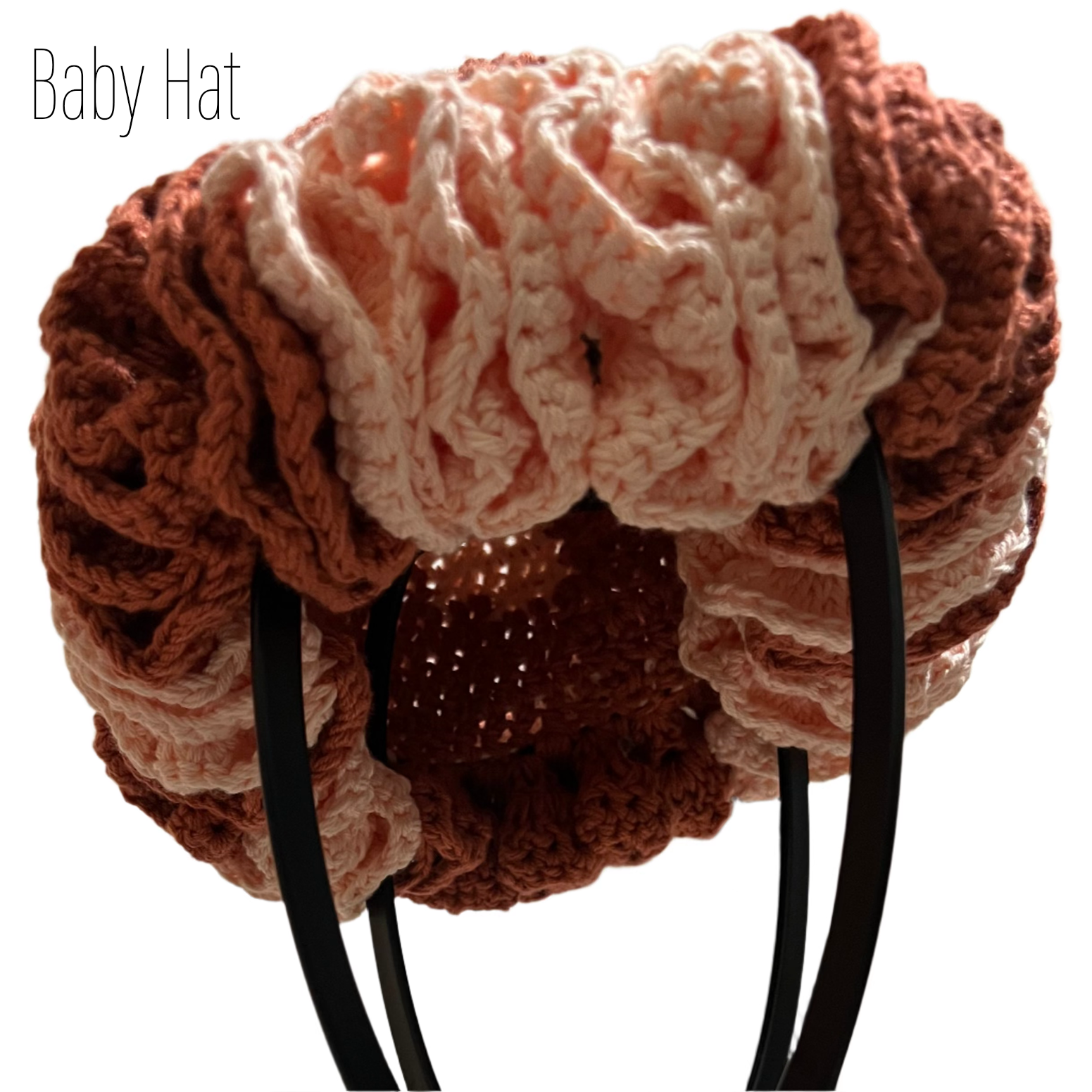 Handmade mommy and me hats knitted ruffle baby hat in pink and brown by ThreadsByHannah