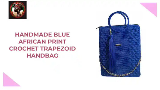 Handmade Blue African Print Crochet Trapezoid Handbag by@Outfy