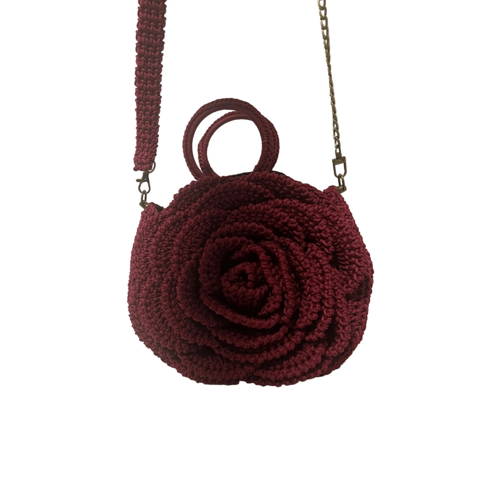 ThreadsByHannah Maasai Rose Artisan Red Crochet Purse crossbody bag with textured rose design
