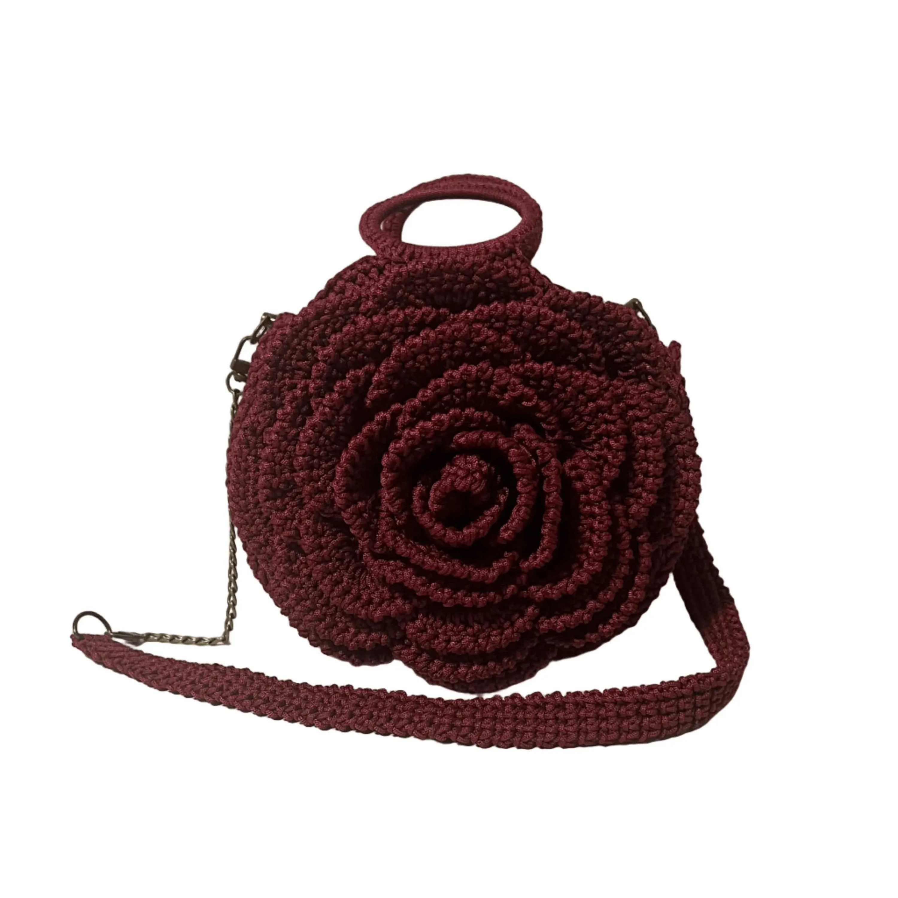 ThreadsByHannah Maasai Rose Artisan Red Crochet Purse crossbody bag with rose design and long strap