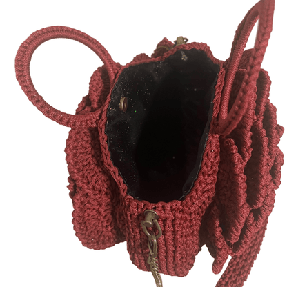African Handmade Crochet Sling Flower Purse with intricate design and spacious interior for essentials