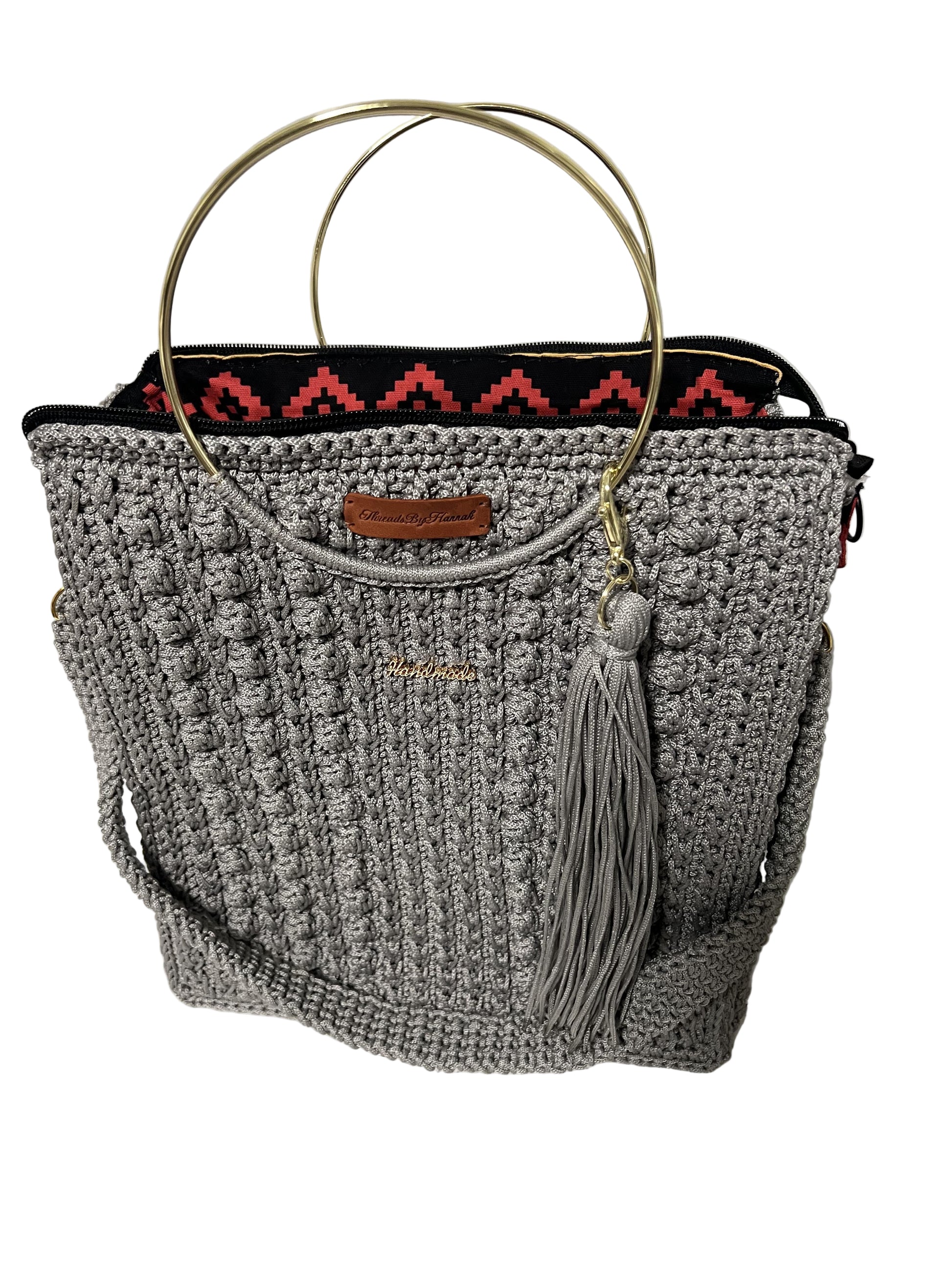 Stylish African handmade Trapezoid handbag with unique texture and gold hoop handles