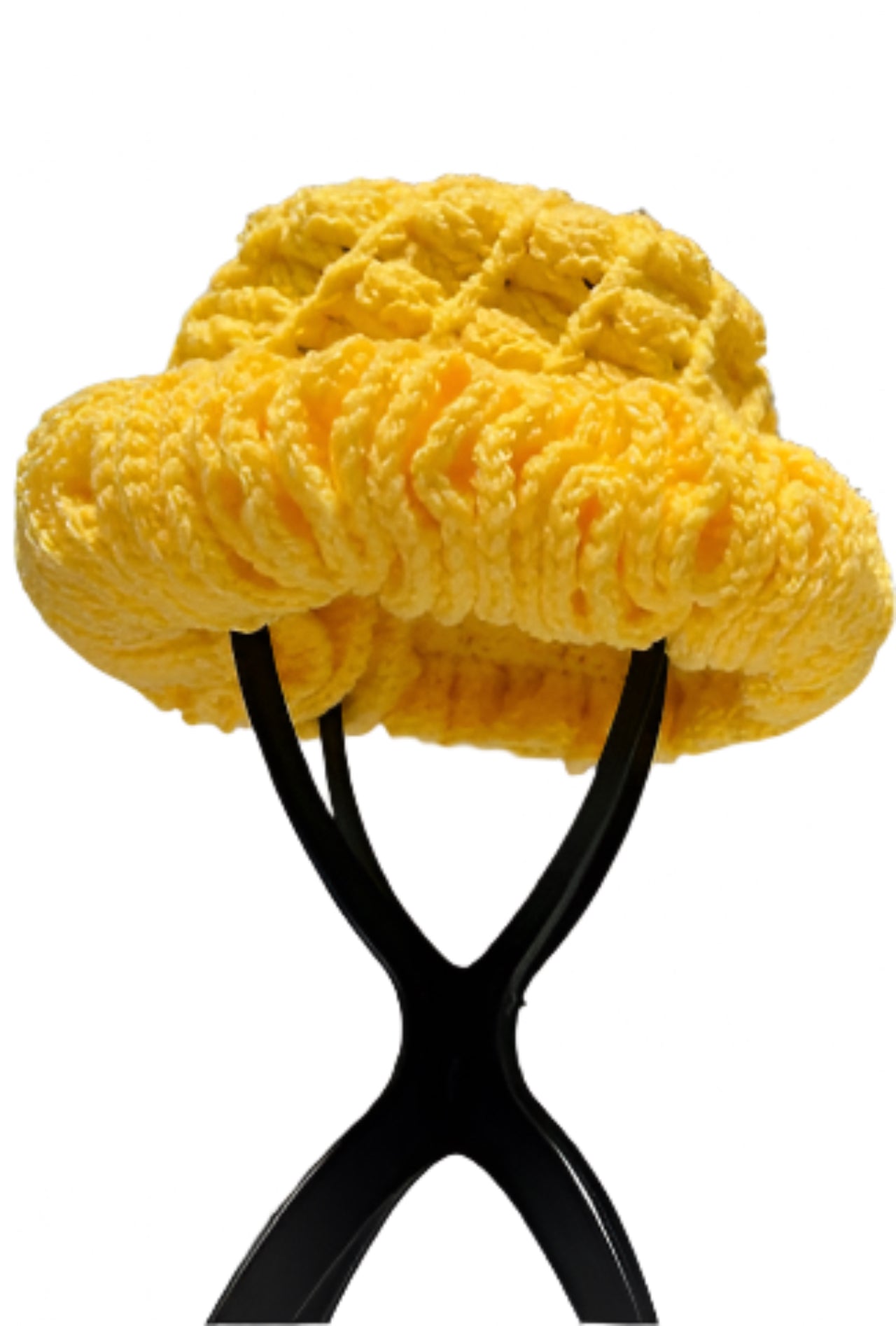 Yellow ruffle hat by ThreadsByHannah showcasing African heritage crochet accessories design