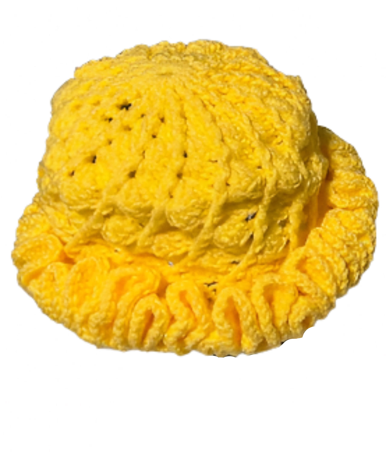 Yellow ruffle hat handmade by ThreadsByHannah showcasing African heritage crochet accessories style