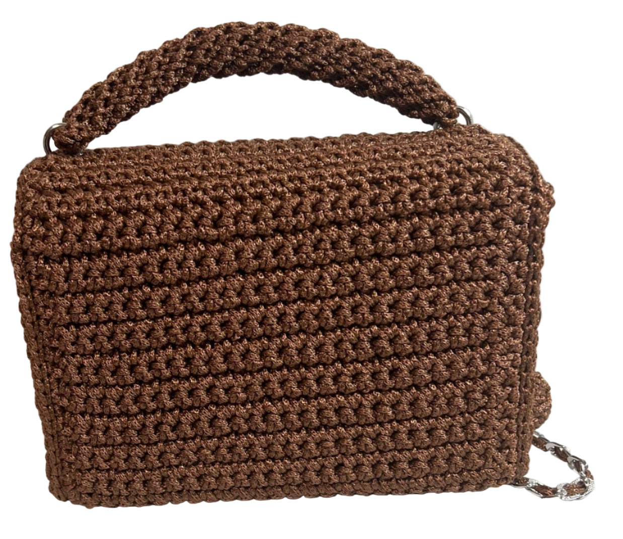 Brown artisan woven evening purse with a sturdy handle for elegant occasions