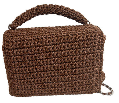 Brown artisan woven evening purse with a sturdy handle for elegant occasions
