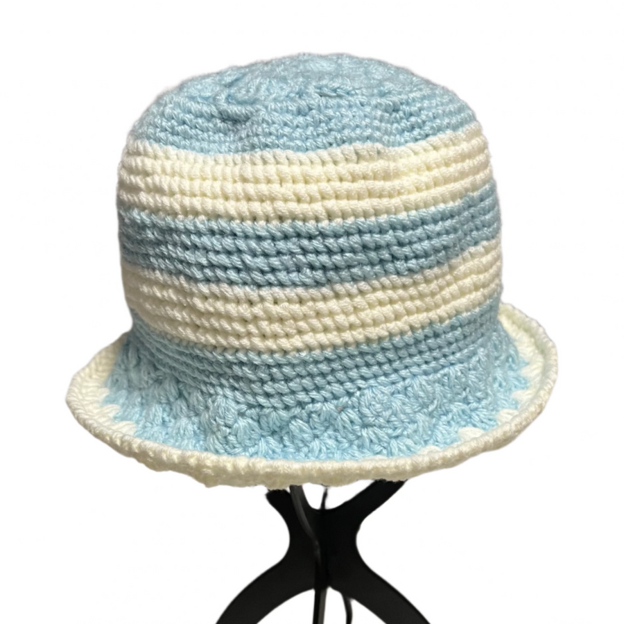 Blue Stripe Crochet Bucket Hat Handmade