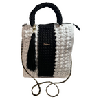 Boho Black & White Crochet Shoulder Bag tote by ThreadsByHannah with braided handles and tassel detail