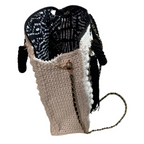 Boho Black & White Crochet Shoulder Bag by ThreadsByHannah with black and white patterned lining and chain strap