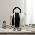 Boho Black & White Crochet Shoulder Bag by ThreadsByHannah with tassel and braided handle tote