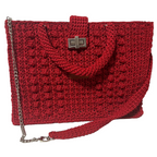 Flame Frame Structured Red Trapezoid Bag shoulder bag with textured knit design and silver chain strap