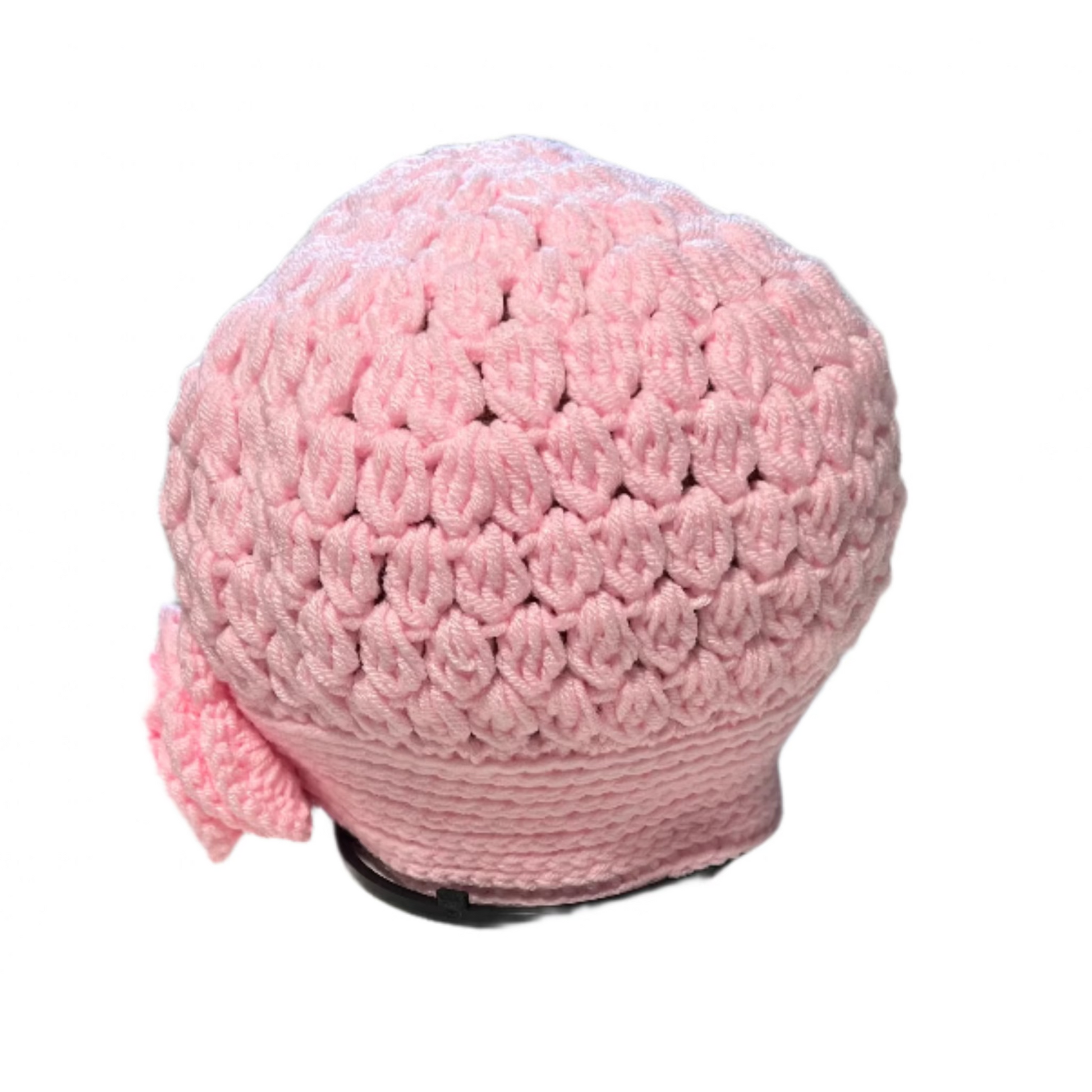 Pink girls crochet beret flower hat 4-10 years handmade by ThreadsByHannah with decorative flower