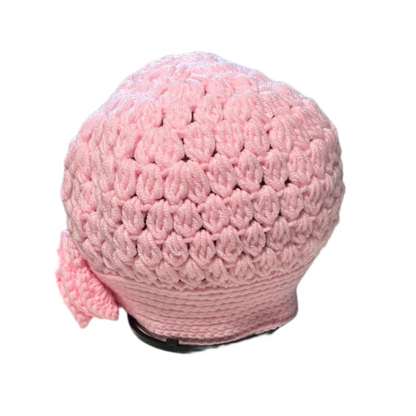Pink girls crochet beret flower hat 4-10 years handmade by ThreadsByHannah with decorative flower