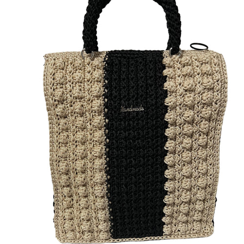 Handcrafted bohemian tote bag with a stylish black and neutral design perfect for everyday use
