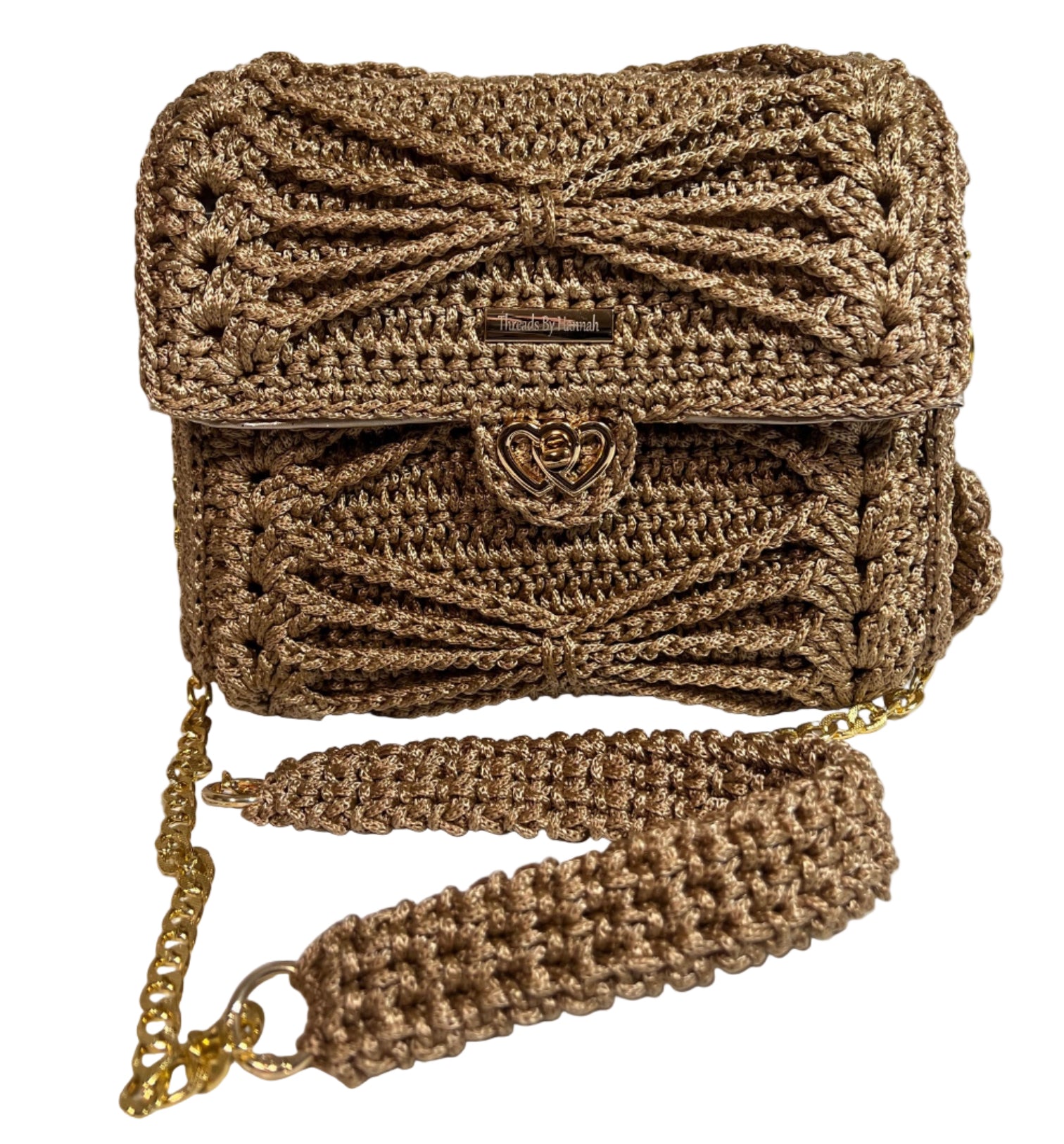 Handmade Beige Satchel Shoulder Handbag with intricate design and gold chain strap for stylish carry