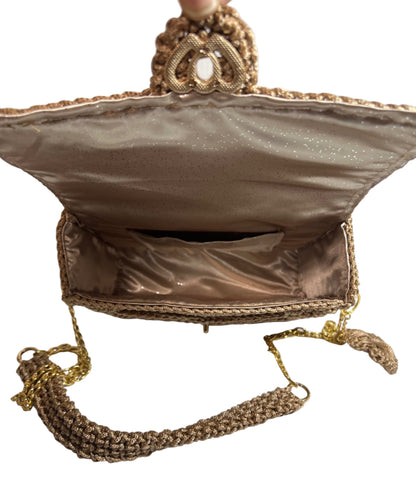 Handmade Beige Satchel Shoulder Handbag with a spacious interior and elegant design