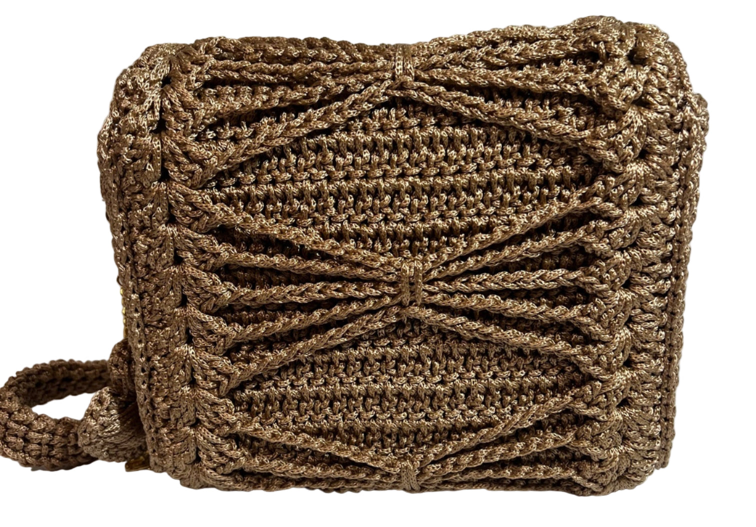 Handmade Beige Satchel Shoulder Handbag with intricate woven design and sturdy handle