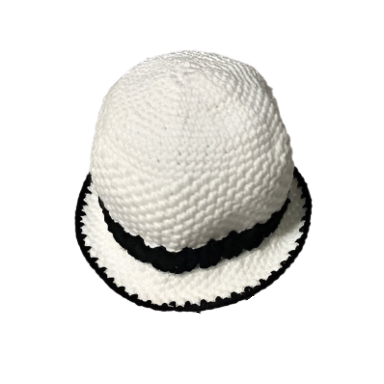 ThreadsByHannah handmade black and white bucket hat with textured knit design
