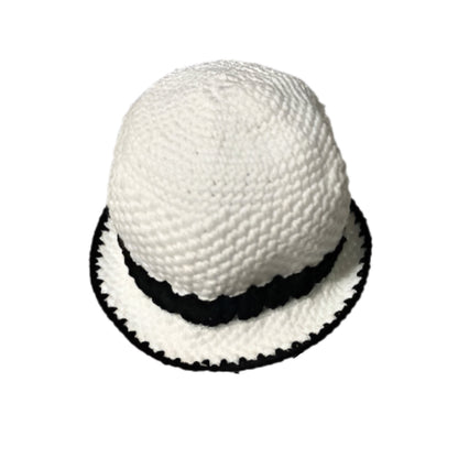 ThreadsByHannah handmade black and white bucket hat with textured knit design