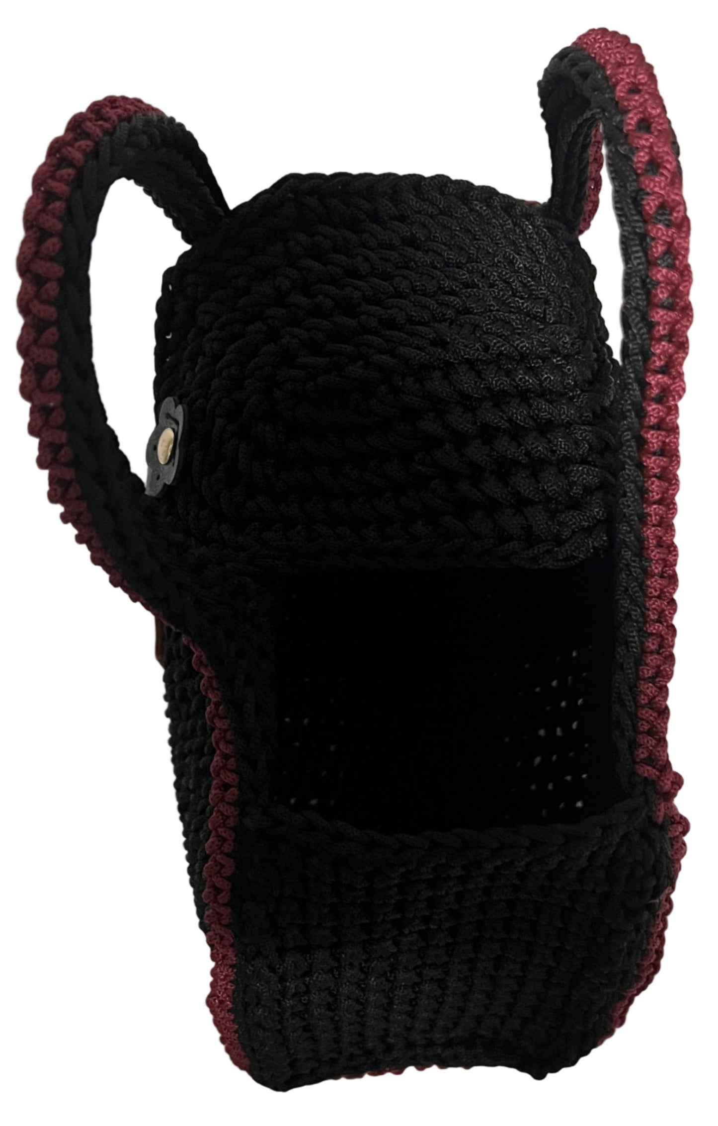 Handmade Black Half Moon Clutch Handbag with unique braided design and sturdy handles