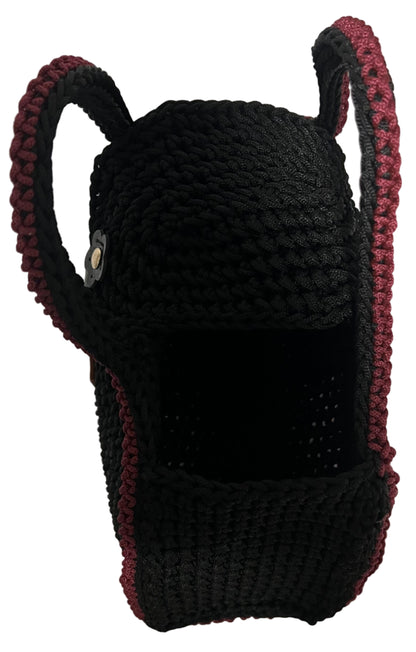 Handmade Black Half Moon Clutch Handbag with unique braided design and sturdy handles