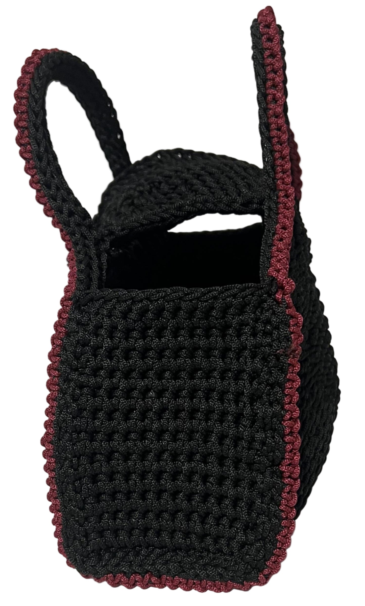 Handmade Black Half Moon Clutch Handbag with a unique design and contrasting trim.