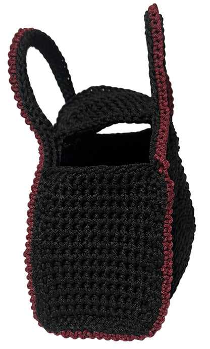 Handmade Black Half Moon Clutch Handbag with a unique design and contrasting trim.