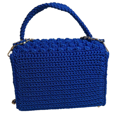 Handmade Blue African Print Satchel Shoulder Handbag with a textured crochet design