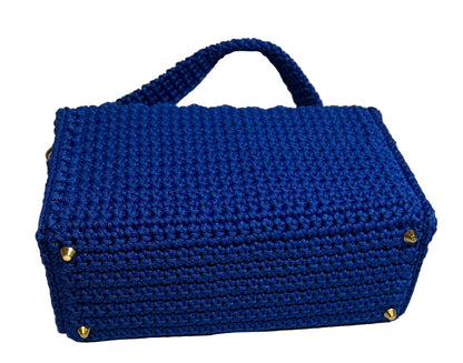 Handmade Blue African Print Satchel Shoulder Handbag with a textured design and secure bottom studs