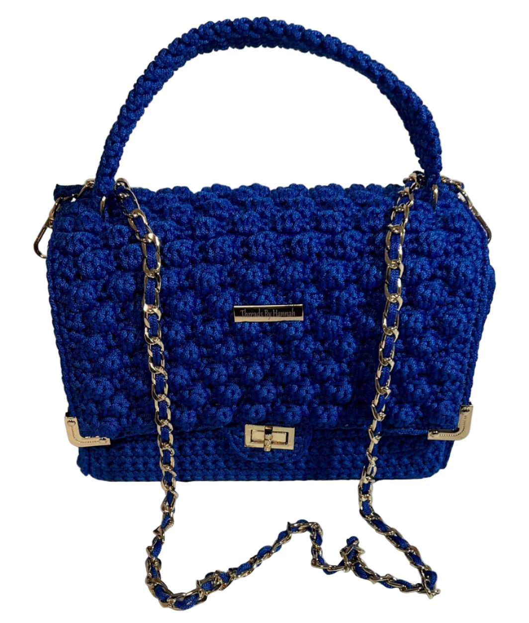 Handmade Blue African Print Satchel Shoulder Handbag with a stylish chain strap and textured design