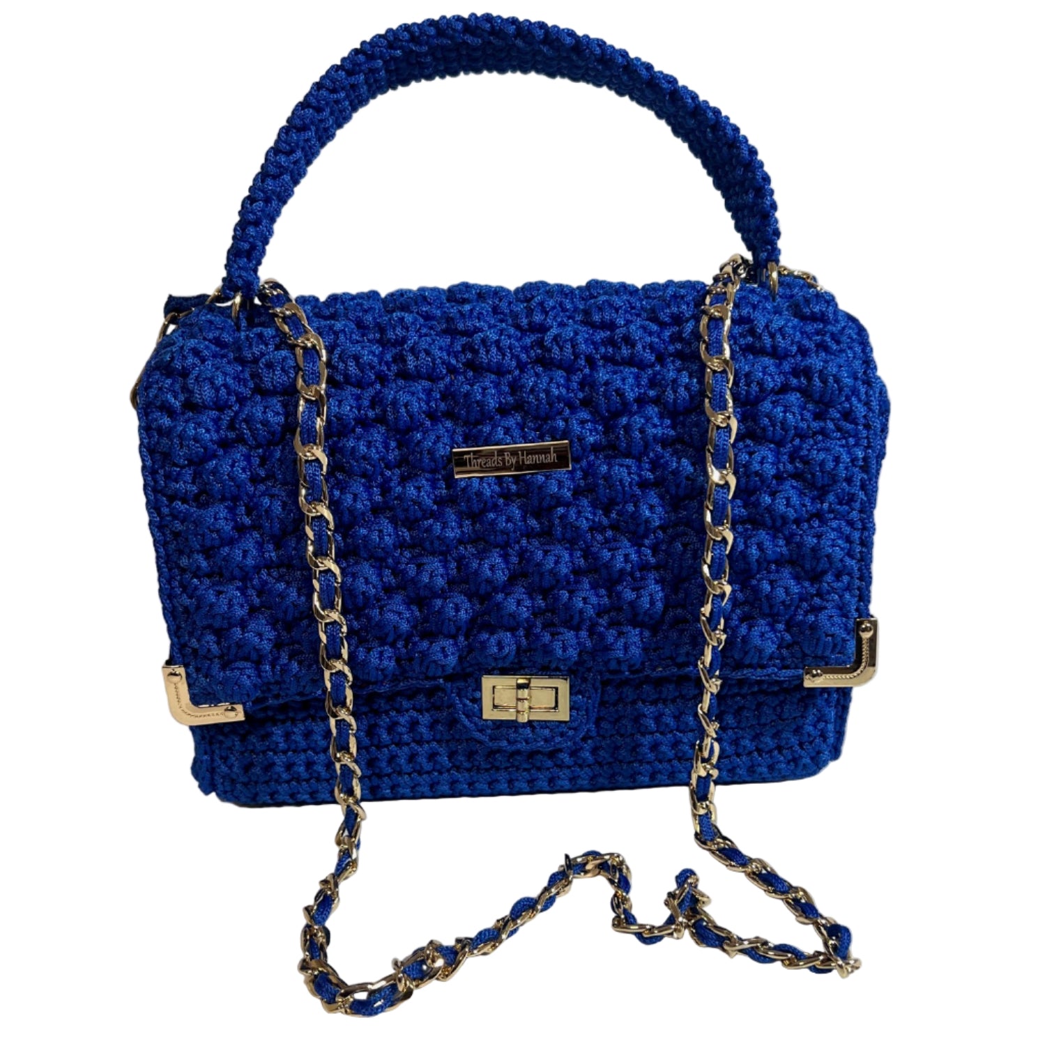 Handmade Blue African Print Satchel Shoulder Handbag with a chic design and elegant chain strap