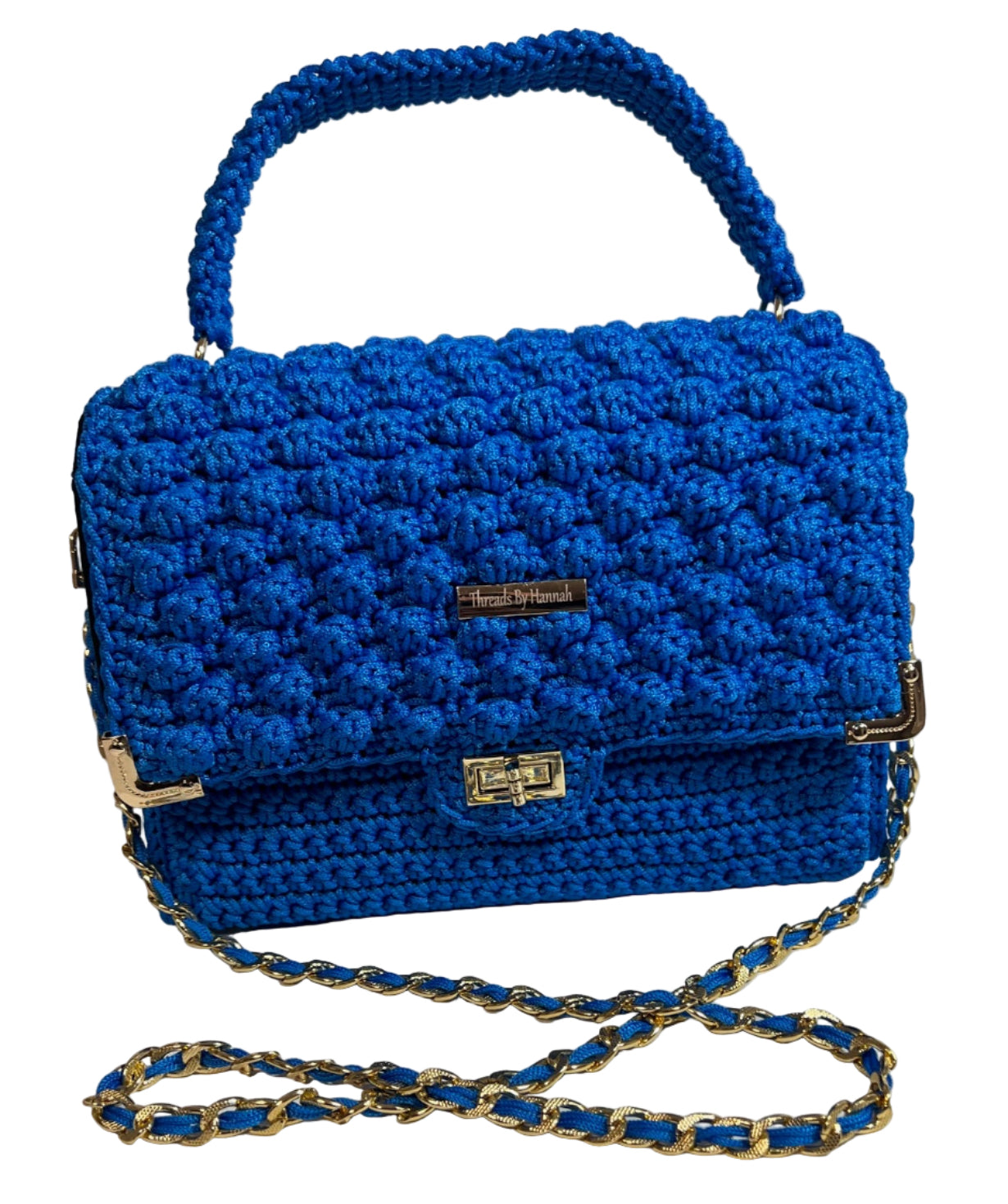 Handmade Blue African Print Satchel Shoulder Handbag with a chic design and gold chain strap