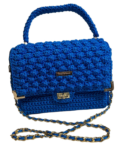 Handmade Blue African Print Satchel Shoulder Handbag with a chic design and gold chain strap