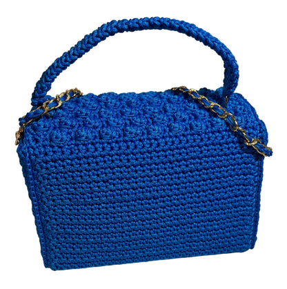 Handmade Blue African Print Satchel Shoulder Handbag with braided handle and chain detail