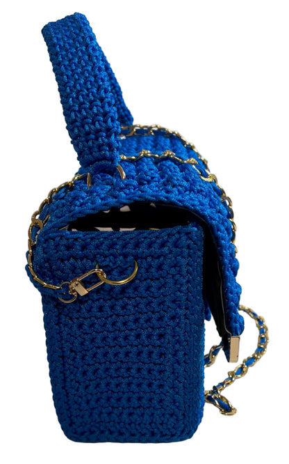 Handmade Blue African Print Satchel Shoulder Handbag with chain strap for stylish carrying