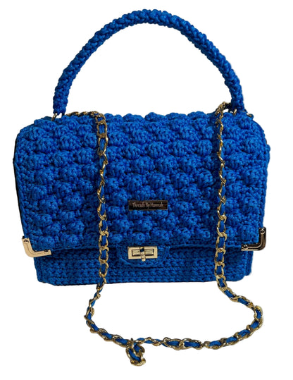 Handmade Blue African Print Satchel Shoulder Handbag with a stylish design and chain strap