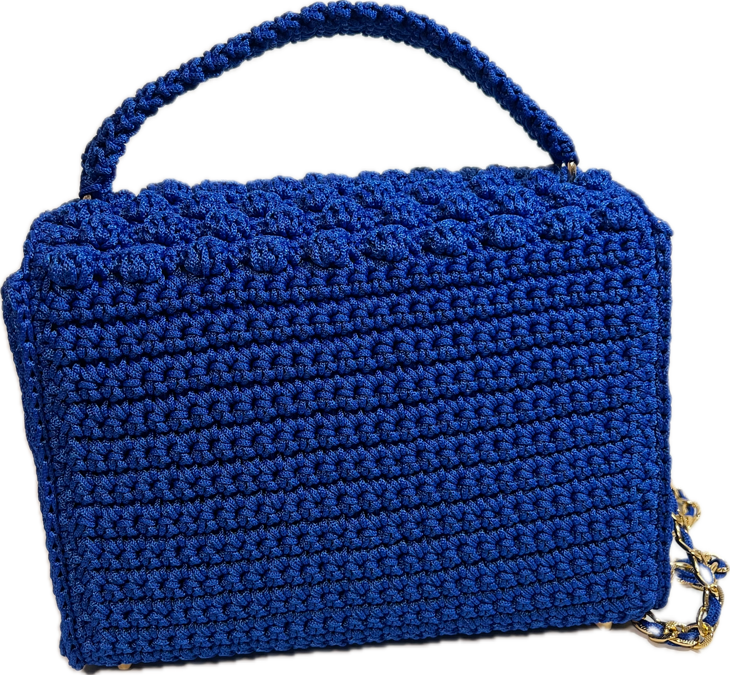 Handmade Blue Crochet Clutch Handbag Purse with a stylish handle and intricate design