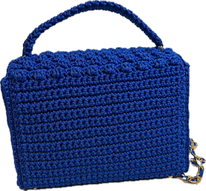 Handmade Blue Crochet Clutch Handbag Purse with a stylish handle and intricate design
