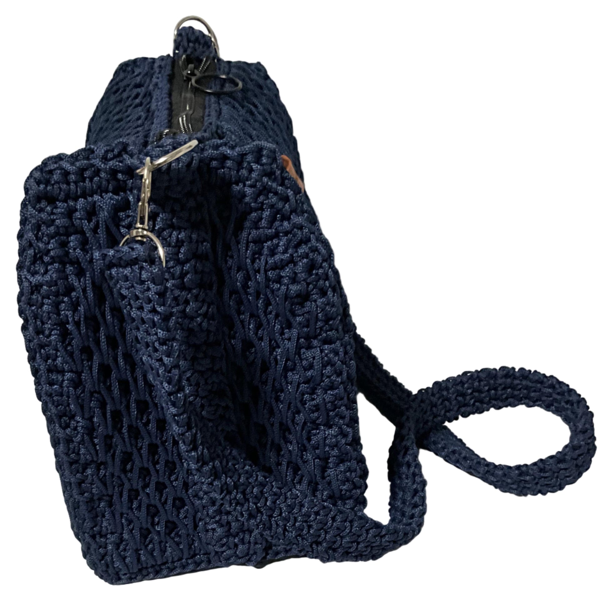Handmade Blue Crochet Sling Handbag with a stylish design and sturdy strap for everyday use