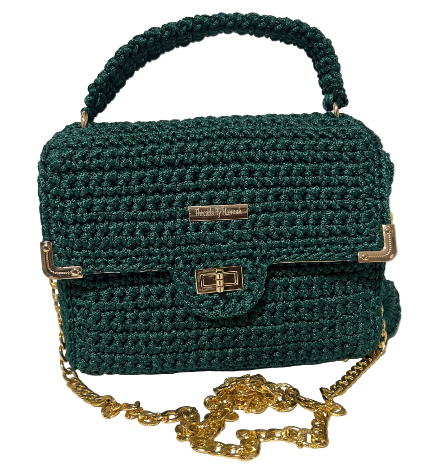 Handmade Green Satchel Shoulder Handbag by ThreadsByHannah with a stylish gold chain strap