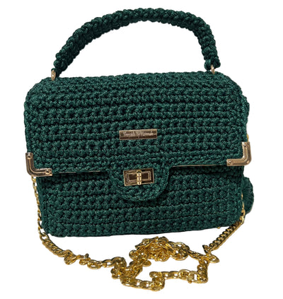 Handmade Green Satchel Shoulder Handbag by ThreadsByHannah with a stylish gold chain strap