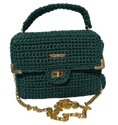 Handmade Green Satchel Shoulder Handbag by ThreadsByHannah with a stylish gold chain strap