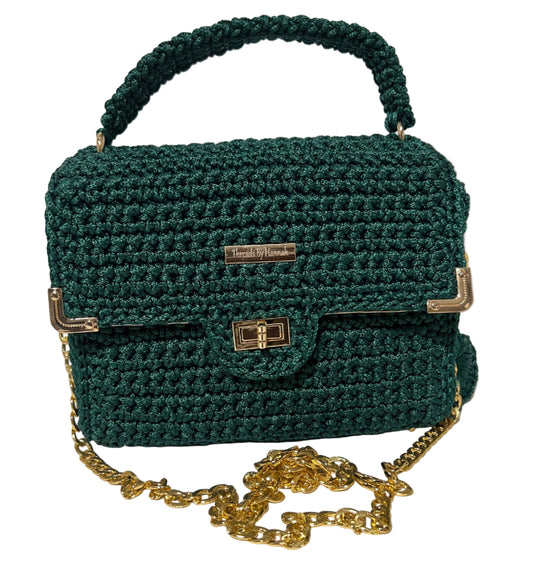 Handmade Green Satchel Shoulder Handbag by ThreadsByHannah with a stylish gold chain strap