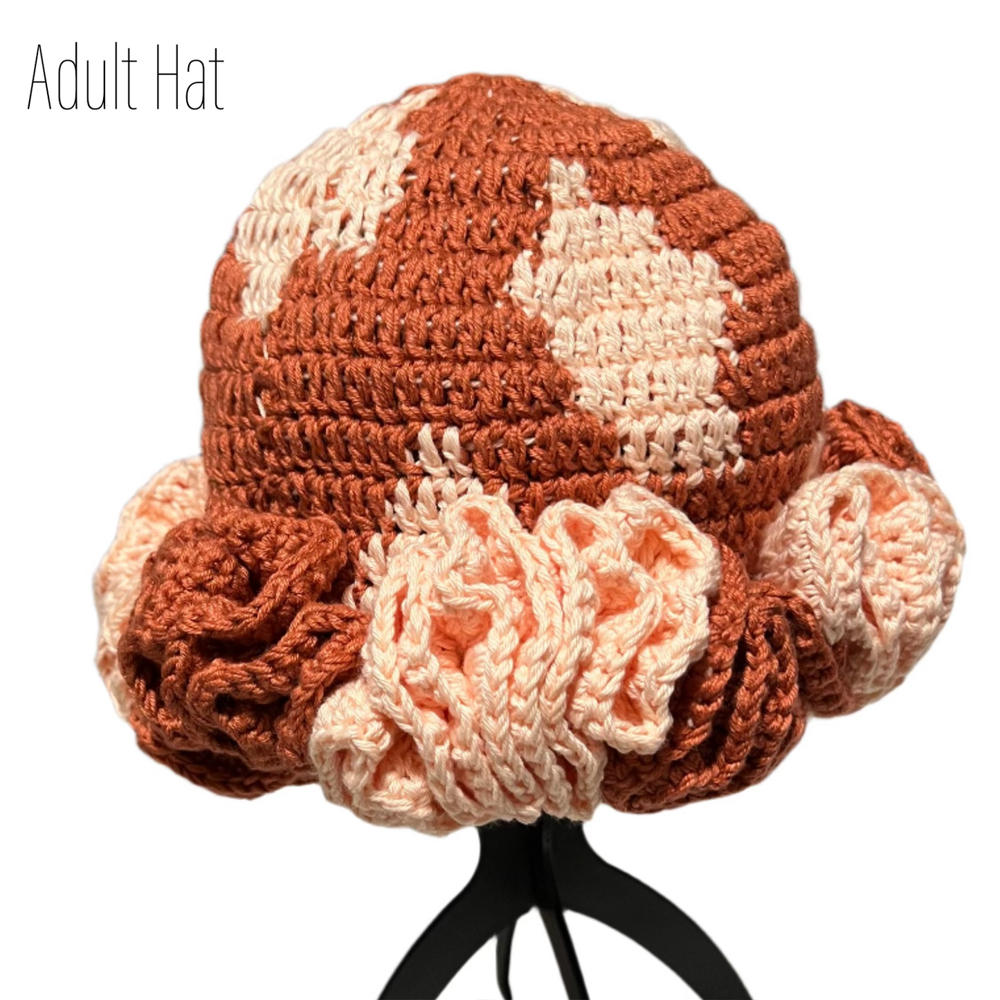 Handmade mommy and me hats adult ruffle hat in brown and cream crochet by ThreadsByHannah